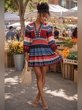 Ulla Johnson Striped Mini Dress Size 0 Boho Tiered Cotton Long Sleeve